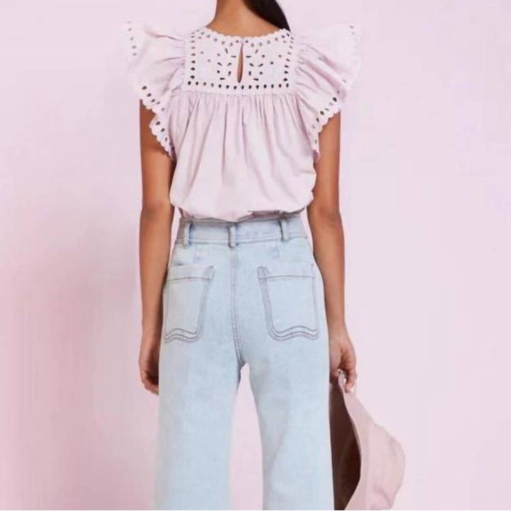Chic Lilac Eyelet Ruffle Blouse - Picture 2 of 6
